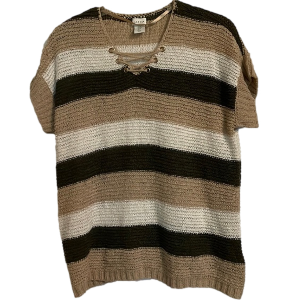 ASPEN Y2K Open Knit Sweater Women’s M Brown Tan Cream